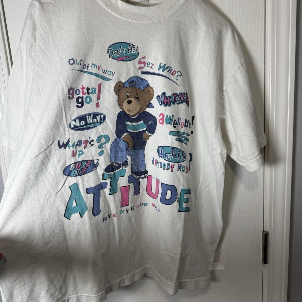 Vintage Faded Glory White Whatever Attitude Teddy Bear Graphic‎ T Shirt 18W